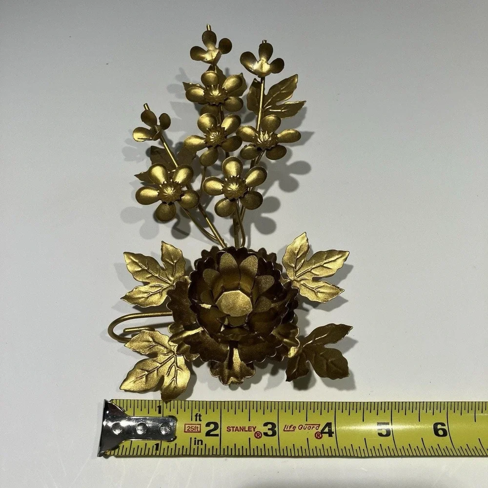 Floral gold gilt Metal Candle Holders - Hollywood Regency Set of 2 MCM Retro